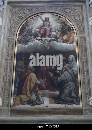 Assisi Umbria Italia Italia. Duomo di San Rufino " Cappella di San Francesco". Illustrazione interna all'interno della pittura della cappella di San Francesco di Assisi Foto Stock