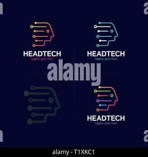 Capo Tecnico logo, la tecnologia robotica logotipo Progetta modello di illustrazione vettoriale Illustrazione Vettoriale