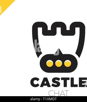 Protezione del castello semplice logotipo minimalista. Sicuro e proteggere il marchio di chat. Illustrazione Vettoriale