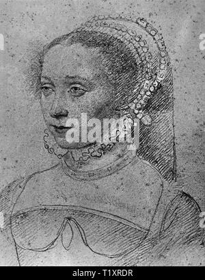 Belle arti, François Clouet (1510 - 1572), disegno Jossine de Pisseleu, Dame de Lenoncourt, Comtesse de Vignory, ritratto, 1543, il Musee Conde, Chantilly, Additional-Rights-Clearance-Info-Not-Available Foto Stock