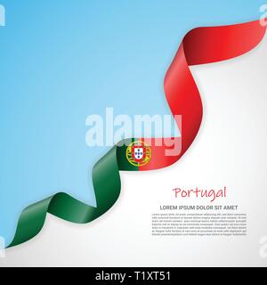 Banner di vettore nei colori del blu e del bianco e agitando il nastro con la bandiera del Portogallo. Modello per la progettazione di poster, opuscoli, materiali stampati, logo Illustrazione Vettoriale