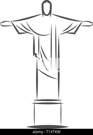 Il Cristo Redentore statua a Rio de Janeiro in Brasile. Disegno vettoriale illustrazione. Illustrazione Vettoriale