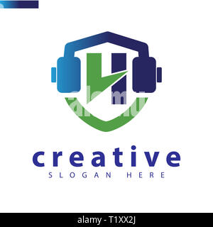 Ricevitore logo scudo template vettoriale Foto Stock