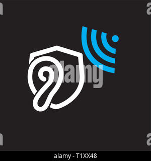 Ascoltare orecchio con scudo icona logo template vettoriale Foto Stock
