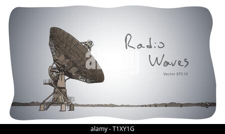 Telescopio radio antenna piatti. Disegno vettoriale disegnare Illustrazione Vettoriale