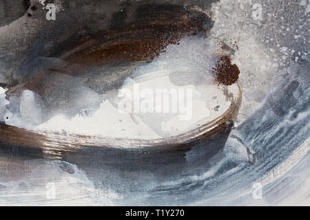 Abstract dipinta a mano in bianco e nero e sfondo bianco, pittura acrilica su tela, carta da parati texture. Foto Stock
