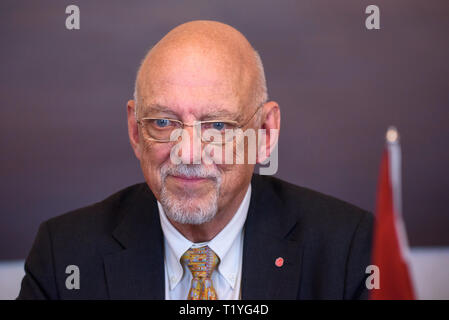 Riga, Lettonia. 29 mar 2019. Edgars Rinkevics, ministro degli Affari esteri della Lettonia incontro con Hans Dahlgren, Ministro per gli affari UE della Svezia. Credito: Gints Ivuskans/Alamy Live News Foto Stock