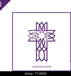 Logo della chiesa. Simboli cristiani. Gesù icona a forma di croce. Illustrazione Vettoriale