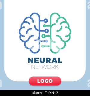 Le reti neurali del cervello umano icona logo. Chip o tech simbolo creativo Illustrazione Vettoriale