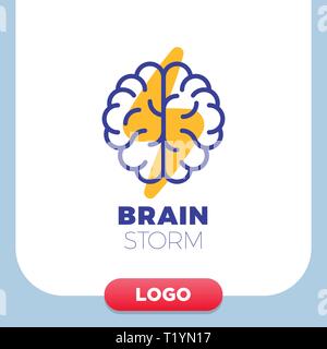Logo del cervello con vettore di thunderbolt il layout di progettazione. Idea creativa il concetto di simbolo. Unico potere di brainstorming modello icona. Illustrazione Vettoriale
