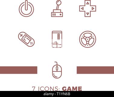 Semplice serie di giochi correlati linea vettore icone. Contiene le icone come joystick, Console, telefono, ruota e più. Illustrazione Vettoriale