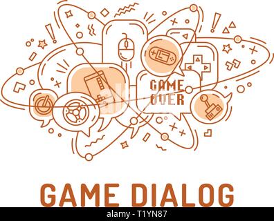 Illustrazione da icone di gioco in chat bolle con tre ovali orbitale Illustrazione Vettoriale