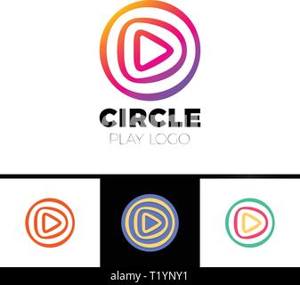 Riproduci filmato - logo vettoriale concetto di modello illustrazione. Musica o in un lettore per la riproduzione di filmati icona dell'applicazione. Segno multimediale. La tv digitale simbolo. Insinia Audio. Calcolatore ABS Illustrazione Vettoriale