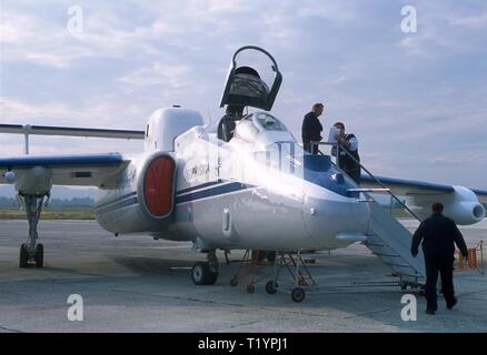 Myasishchev M-55, ex militare sovietico spy aereo, dal 1992 impiegato dal comitato scientifico Consorzio Europeo Geophysica atmosfera per ricerche sulla fascia di ozono stratosferico, stratosfera-troposfera interazione e le sue ripercussioni sul riscaldamento globale Foto Stock