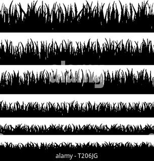 Silhouette di erba. Rivestimento di fondo erboso banner per la bordatura e sovrapposizioni Illustrazione Vettoriale