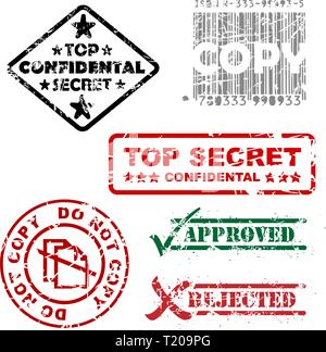 Top Secret, Approvato, Rifiutato, top confidental, copia di timbri Illustrazione Vettoriale