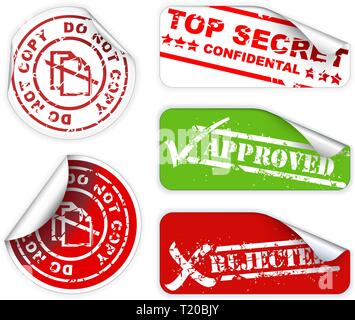 Top Secret, Approvato, Rifiutato, top confidental etichette e adesivi Illustrazione Vettoriale