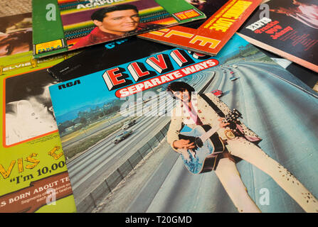 Una raccolta di Elvis Presley album musicali, record., lp sparsi. Foto Stock