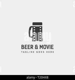 Bicchiere da birra vino film cinema semplice creative logo badge vettore modello icona illustrazione elemento isolato - file vettoriali Illustrazione Vettoriale