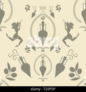 Modello di antiche anfore greche, ragazze e l'olio d'oliva simboli Illustrazione Vettoriale