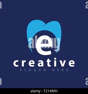 Lettera e dentale icona logo template vettoriale Illustrazione Vettoriale