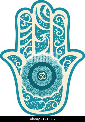 La HAMSA canto antico Medio Orientali amuleto simboleggiante la mano di Dio. Illustrazione Vettoriale