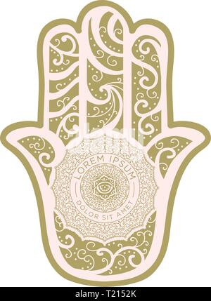 La HAMSA canto antico Medio Orientali amuleto simboleggiante la mano di Dio. Illustrazione Vettoriale