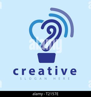 Ascoltare orecchio con scudo icona logo template vettoriale Illustrazione Vettoriale