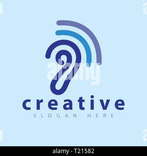 Ascoltare orecchio con scudo icona logo template vettoriale Illustrazione Vettoriale