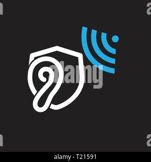 Ascoltare orecchio con scudo icona logo template vettoriale Illustrazione Vettoriale