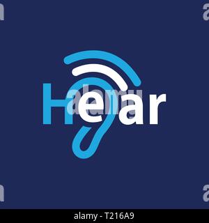 Ascoltare orecchio con scudo icona logo template vettoriale Illustrazione Vettoriale