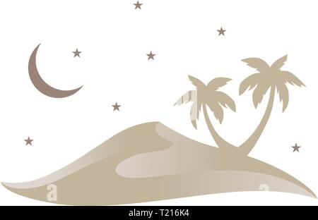Dune con palme, scena notturna. icona logo Illustrazione Vettoriale