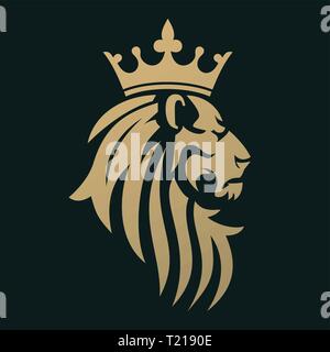 Un Leone d'oro con una corona. Emblema per un marchio di lusso o azienda. Un simbolo della regalità. Illustrazione Vettoriale