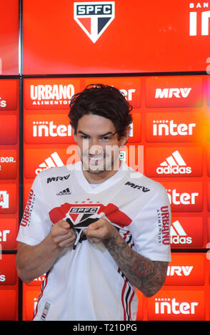 SP - Sao Paulo - 29/03/2019 - Presenta Alexandre Pato in Sao Paulo - Alexandre Pato ha presentato come nuovo giocatore di S o Paulo team in CT di Barra Funda in S o Paulo foto: Alan Morici / AGIF Foto Stock