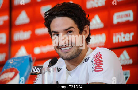 SP - Sao Paulo - 29/03/2019 - Presenta Alexandre Pato in Sao Paulo - Alexandre Pato ha presentato come nuovo giocatore di S o Paulo team in CT di Barra Funda in S o Paulo foto: Alan Morici / AGIF Foto Stock