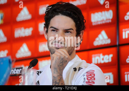 SP - Sao Paulo - 29/03/2019 - Presenta Alexandre Pato in Sao Paulo - Alexandre Pato ha presentato come nuovo giocatore di S o Paulo team in CT di Barra Funda in S o Paulo foto: Alan Morici / AGIF Foto Stock