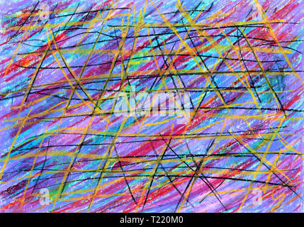 Abstract sfondo con strisce multicolori. Sfondo con strisce di colore in stile grunge con graffi. Le linee diagonali, nero e giallo scr profonda Foto Stock