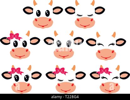 Carino e luminose facce di vacche Illustrazione Vettoriale