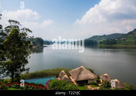 Africa, Uganda, il lago Bunyonyi e, casa vacanze Foto Stock