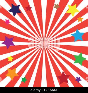 Red Stripe pop-art con colorate stelle Illustrazione Vettoriale