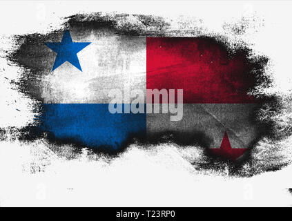 Panama bandiera dipinta con pennello su sfondo bianco, rendering 3D Foto Stock