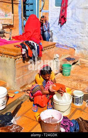 Giorno di Lavaggio, Lavanderia, Jaisalmer Fort, Jaisalmer, Rajasthan, India Foto Stock