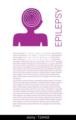 Epilessia articolo il modello di pagina con testo di spazio. Scientific Medical Research magazine concetto di pagina. Testa umana silhouette con ruote dentate.disturbo neurologico banner, poster, brochure il layout di progettazione Illustrazione Vettoriale