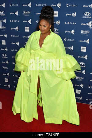 BEVERLY HILLS, CA - MARZO 28: Lizzo assiste il trentesimo annuale di GLAAD Media Awards presso il Beverly Hilton Hotel il 28 marzo 2019 a Beverly Hills, la California. Foto Stock