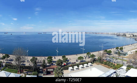 Vista aerea del Nea Paralia lungomare di Salonicco, Grecia Foto Stock