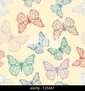 Carino farfalle dettagliata, modello senza cuciture in colori tenui Illustrazione Vettoriale