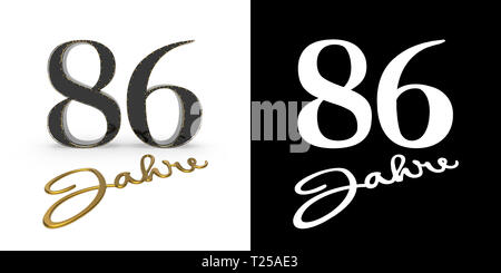 Il tedesco numero aureo ottantasei anni (numero 86 anni) e l'iscrizione anni con ombra e canale alfa. Traduzione dal tedesco - sì Foto Stock