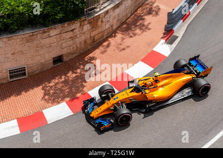 Monte Carlo/Monaco - 05/24/2018 - #2 Stoffel Vandoorn (BEL) nella sua papaya orange McLaren-Renault MCL33 durante il giorno di apertura della corsa in avanti del Foto Stock