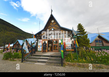 Stazione ferroviaria fin del mundo (fine del mondo) a Ushuaia, parco nazionale Tierra del Fuego, Patagonia, Argentina Foto Stock