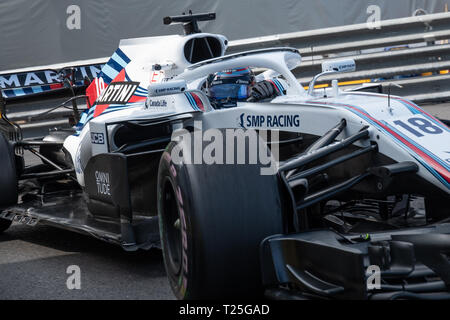 Monte Carlo/Monaco - 05/24/2018 - #18 lancia passeggiata (CAN) nella sua Williams FW41 durante il giorno di apertura della corsa in avanti del 2018 Grand Prix di Monaco Foto Stock